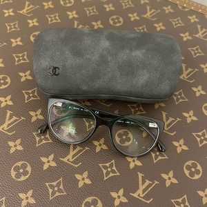 CHANEL Black Cat-Eye Optical Glasses with Logo Case
